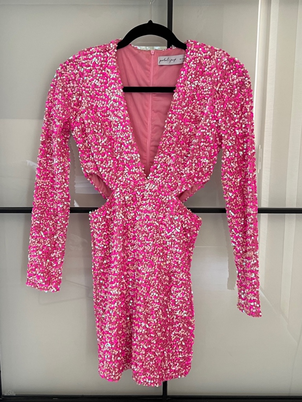 Petal & Pup Pink Kelly Sequin Cutout Dress Long Sleeve